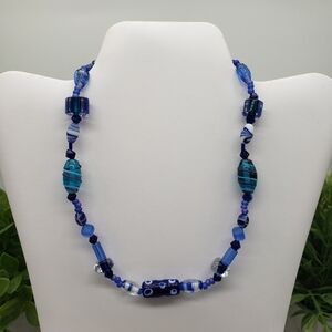 Blue Red White Beaded Fashion Necklace